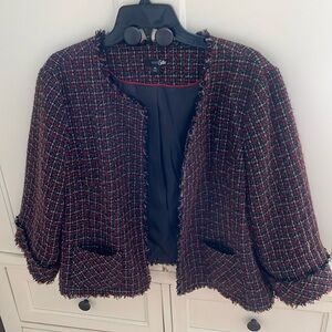 East 5th Rex Black Gray Tweed Plaid Frayed Edge Crop Jacket Hook Eye Closure XL